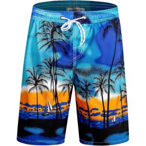 imageAPTRO Mens Swim Trunks 9quot Quick Dry Bathing Suit Big ampamp Tall Beach SwimsuitsH09 Palm Blue