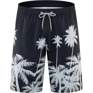 imageAPTRO Mens Swim Trunks 9quot Quick Dry Bathing Suit Big ampamp Tall Beach SwimsuitsPalm Black