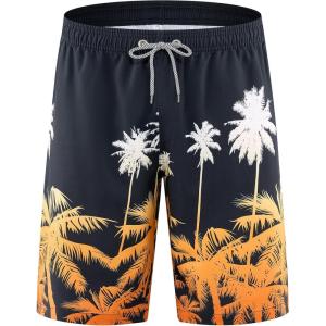 imageAPTRO Mens Swim Trunks 9quot Quick Dry Bathing Suit Big ampamp Tall Beach SwimsuitsPalm Orange