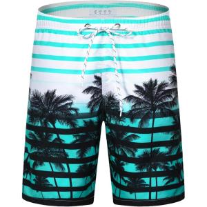 imageAPTRO Mens Swim Trunks 9quot Quick Dry Bathing Suit Big ampamp Tall Beach SwimsuitsPalm Treeaqua