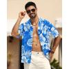 imageAPTRO Mens Hawaiian Shirt Short Sleeve Tropical Vacation Button Down Beach Floral Palm ShirtsHibiscus Blue