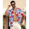 imageAPTRO Mens Hawaiian Shirt Short Sleeve Tropical Vacation Button Down Beach Floral Palm ShirtsRedblue Leaves