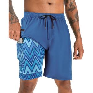 imageAPTRO 2 in 1 Mens Swim Trunks 9quot with Zipper Pockets Bathing Suit Builtin Board Shorts Swimwear Long ShortsBs09 Blue