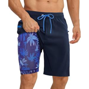 imageAPTRO 2 in 1 Mens Swim Trunks 9quot with Zipper Pockets Bathing Suit Builtin Board Shorts Swimwear Long ShortsBs13 Navy