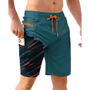 imageAPTRO 2 in 1 Mens Swim Trunks 9quot with Zipper Pockets Bathing Suit Builtin Board Shorts Swimwear Long ShortsBs16 Cyan