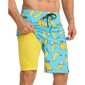 imageAPTRO 2 in 1 Mens Swim Trunks 9quot with Zipper Pockets Bathing Suit Builtin Board Shorts Swimwear Long ShortsSbanana