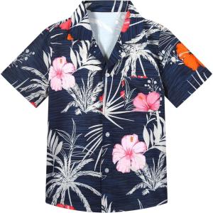 imageAPTRO Boys Hawaiian Shirt Tropical Beach Casual Summer Shirt with Pocket Short Sleeve 415 YearsFloralorange