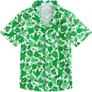imageAPTRO Boys Hawaiian Shirt Tropical Beach Casual Summer Shirt with Pocket Short Sleeve 415 YearsKf03 Light Green Floral