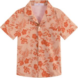 imageAPTRO Boys Hawaiian Shirt Tropical Beach Casual Summer Shirt with Pocket Short Sleeve 415 YearsKf05 Red Floral