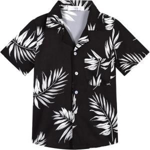 imageAPTRO Boys Hawaiian Shirt Tropical Beach Casual Summer Shirt with Pocket Short Sleeve 415 YearsKs03monstera Black