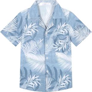 imageAPTRO Boys Hawaiian Shirt Tropical Beach Casual Summer Shirt with Pocket Short Sleeve 415 YearsKs04monstera Blue