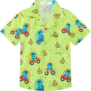imageAPTRO Boys Hawaiian Shirt Tropical Beach Casual Summer Shirt with Pocket Short Sleeve 415 YearsKs06 Yellowdinosaur