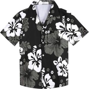 imageAPTRO Boys Hawaiian Shirt Tropical Beach Casual Summer Shirt with Pocket Short Sleeve 415 YearsKs27floral Black