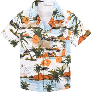 imageAPTRO Boys Hawaiian Shirt Tropical Beach Casual Summer Shirt with Pocket Short Sleeve 415 YearsKs28palm Orange