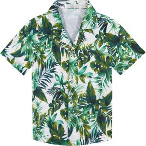 imageAPTRO Boys Hawaiian Shirt Tropical Beach Casual Summer Shirt with Pocket Short Sleeve 415 YearsKs29leaves Green