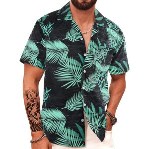 imageAPTRO Mens Hawaiian Shirt Short Sleeve Tropical Vacation Button Down Beach Floral Palm Shirts071 Monsteram2 Black