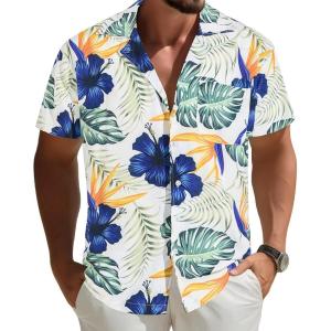 imageAPTRO Mens Hawaiian Shirt Short Sleeve Tropical Vacation Button Down Beach Floral Palm ShirtsBlue Floral