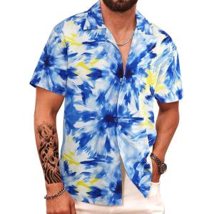 imageAPTRO Mens Hawaiian Shirt Short Sleeve Tropical Vacation Button Down Beach Floral Palm ShirtsBlueink Painting