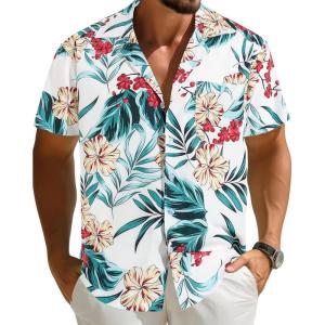 imageAPTRO Mens Hawaiian Shirt Short Sleeve Tropical Vacation Button Down Beach Floral Palm ShirtsFloralwhite