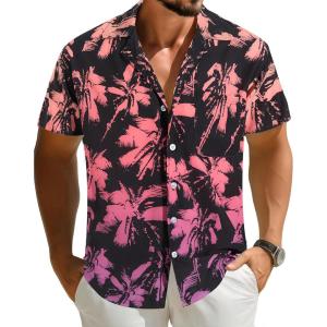imageAPTRO Mens Hawaiian Shirt Short Sleeve Tropical Vacation Button Down Beach Floral Palm ShirtsGradientleaf