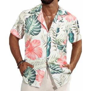 imageAPTRO Mens Hawaiian Shirt Short Sleeve Tropical Vacation Button Down Beach Floral Palm ShirtsHibiscus Pink