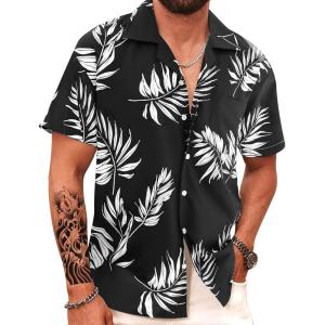 imageAPTRO Mens Hawaiian Shirt Short Sleeve Tropical Vacation Button Down Beach Floral Palm ShirtsHw024monstera Black