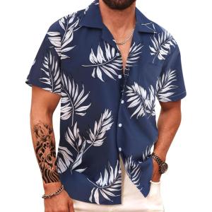imageAPTRO Mens Hawaiian Shirt Short Sleeve Tropical Vacation Button Down Beach Floral Palm ShirtsHw024monstera Navy