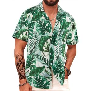 imageAPTRO Mens Hawaiian Shirt Short Sleeve Tropical Vacation Button Down Beach Floral Palm ShirtsHw032monsteraleaf