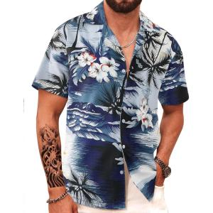 imageAPTRO Mens Hawaiian Shirt Short Sleeve Tropical Vacation Button Down Beach Floral Palm ShirtsI5 Palm066