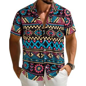 imageAPTRO Mens Hawaiian Shirt Short Sleeve Tropical Vacation Button Down Beach Floral Palm ShirtsK01 Black Floral
