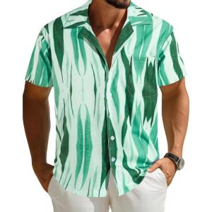 imageAPTRO Mens Hawaiian Shirt Short Sleeve Tropical Vacation Button Down Beach Floral Palm ShirtsK02 Green Stripe