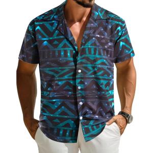 imageAPTRO Mens Hawaiian Shirt Short Sleeve Tropical Vacation Button Down Beach Floral Palm ShirtsK04 Black