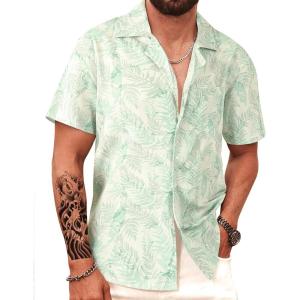 imageAPTRO Mens Hawaiian Shirt Short Sleeve Tropical Vacation Button Down Beach Floral Palm ShirtsMonsteral Cream Green