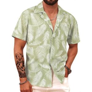 imageAPTRO Mens Hawaiian Shirt Short Sleeve Tropical Vacation Button Down Beach Floral Palm ShirtsMonsteral Green
