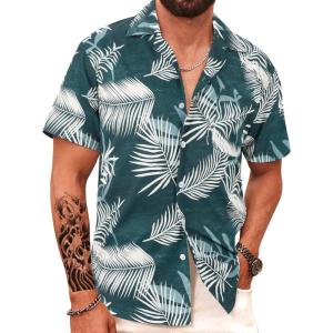 imageAPTRO Mens Hawaiian Shirt Short Sleeve Tropical Vacation Button Down Beach Floral Palm ShirtsMonsteram1 Green
