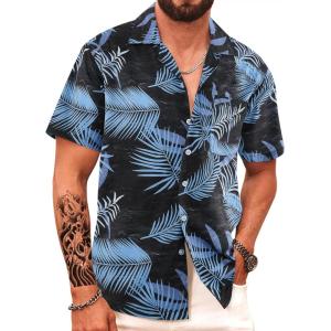 imageAPTRO Mens Hawaiian Shirt Short Sleeve Tropical Vacation Button Down Beach Floral Palm ShirtsMonsteram4 Blue
