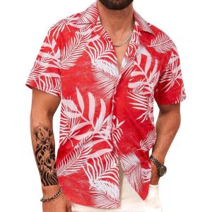 imageAPTRO Mens Hawaiian Shirt Short Sleeve Tropical Vacation Button Down Beach Floral Palm ShirtsMonsteram6 Red