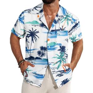 imageAPTRO Mens Hawaiian Shirt Short Sleeve Tropical Vacation Button Down Beach Floral Palm ShirtsN2 Ink Palm White