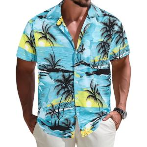 imageAPTRO Mens Hawaiian Shirt Short Sleeve Tropical Vacation Button Down Beach Floral Palm ShirtsPalm Cream Green