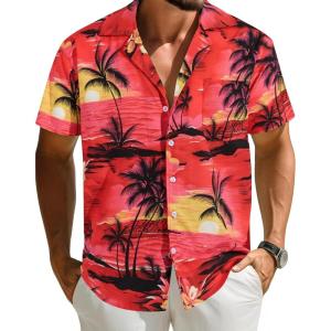 imageAPTRO Mens Hawaiian Shirt Short Sleeve Tropical Vacation Button Down Beach Floral Palm ShirtsPalm Red