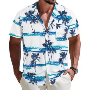 imageAPTRO Mens Hawaiian Shirt Short Sleeve Tropical Vacation Button Down Beach Floral Palm ShirtsPalmwhite