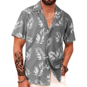 imageAPTRO Mens Hawaiian Shirt Short Sleeve Tropical Vacation Button Down Beach Floral Palm ShirtsS181 Palm Grey