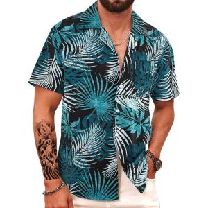 imageAPTRO Mens Hawaiian Shirt Short Sleeve Tropical Vacation Button Down Beach Floral Palm ShirtsS182 Monstera Green