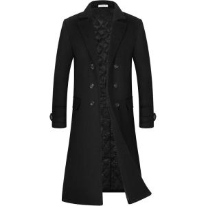 imageAPTRO Mens Luxury Full Length Trench Coat Long Wool Overcoat Winter WindbreakerBlack Full Length S18