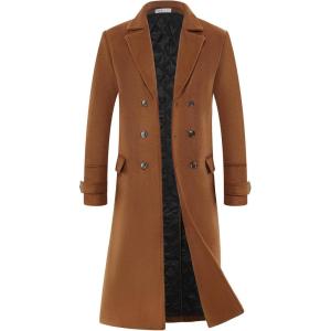 imageAPTRO Mens Luxury Full Length Trench Coat Long Wool Overcoat Winter WindbreakerCamel Full Length S18