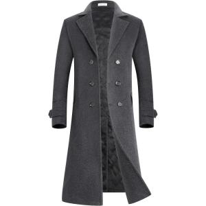 imageAPTRO Mens Luxury Full Length Trench Coat Long Wool Overcoat Winter WindbreakerDark Grey Full Length S18