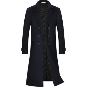 imageAPTRO Mens Luxury Full Length Trench Coat Long Wool Overcoat Winter WindbreakerNavy Full Length S18