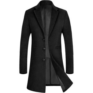 imageAPTRO Mens Luxury Full Length Trench Coat Long Wool Overcoat Winter WindbreakerW01 Blackknee Length