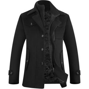 imageAPTRO Mens Pea Coat Wool Jacket Windbreaker Single Breasted Winter Coat11black