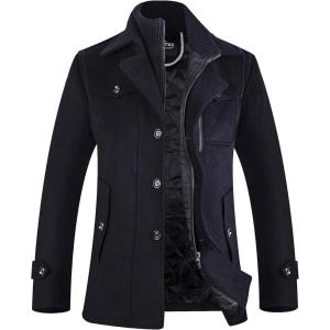 imageAPTRO Mens Pea Coat Wool Jacket Windbreaker Single Breasted Winter Coat11navy